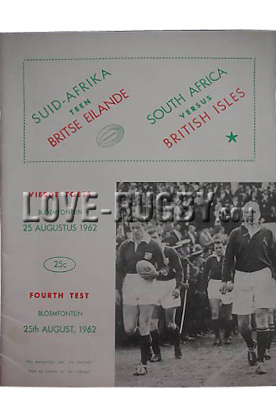 1962 South Africa v British Isles  Rugby Programme